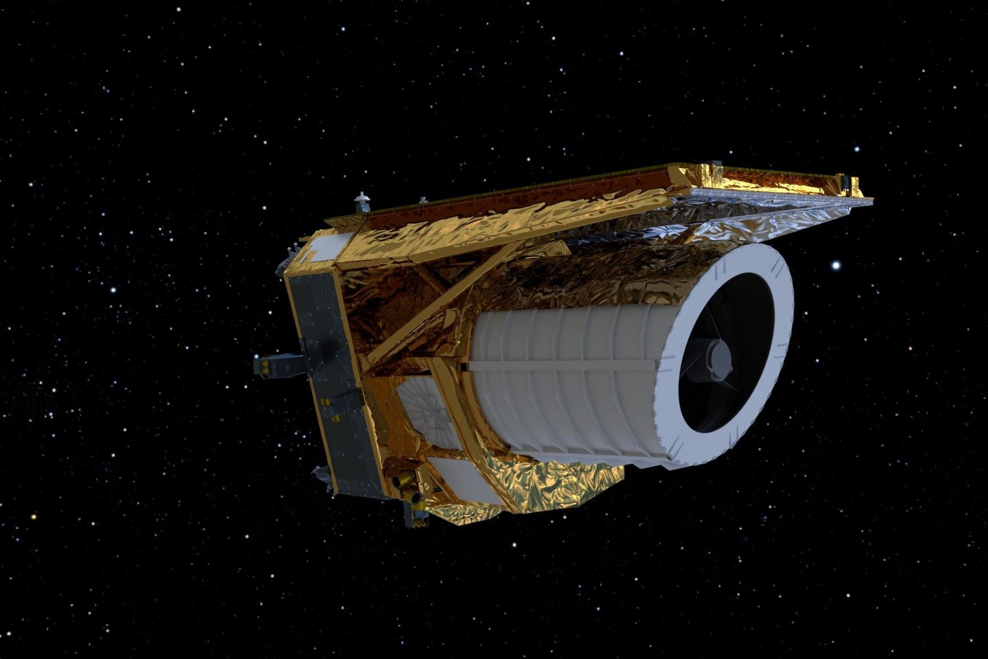 Ein computergeneriertes Bild des Weltraumteleskops «Euclid». Erste Bilder der europäischen Sonde gewähren einen detailreichen Einblick in den Weltraum.