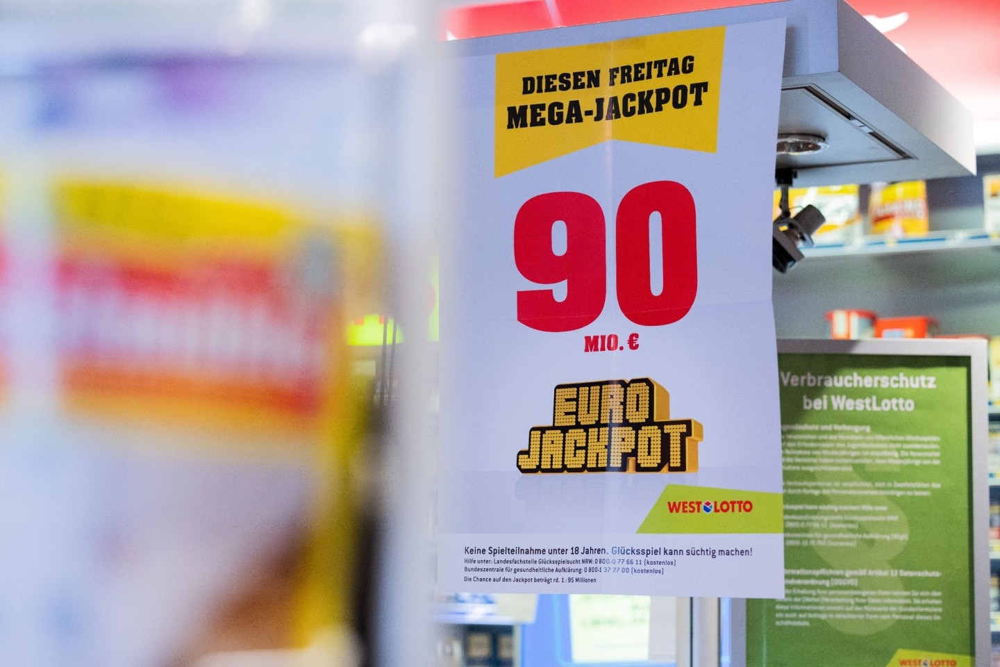 Über die 90 Millionen im Eurojackpot kann sich ein Lottospieler in Hessen freuen.