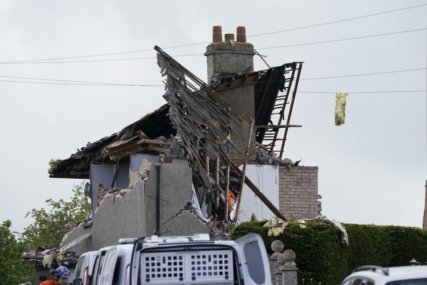 Ein zerstörtes Haus nach einer mutmaßlichen Gasexplosion in der Ortschaft Heysham nahe Lancaster.