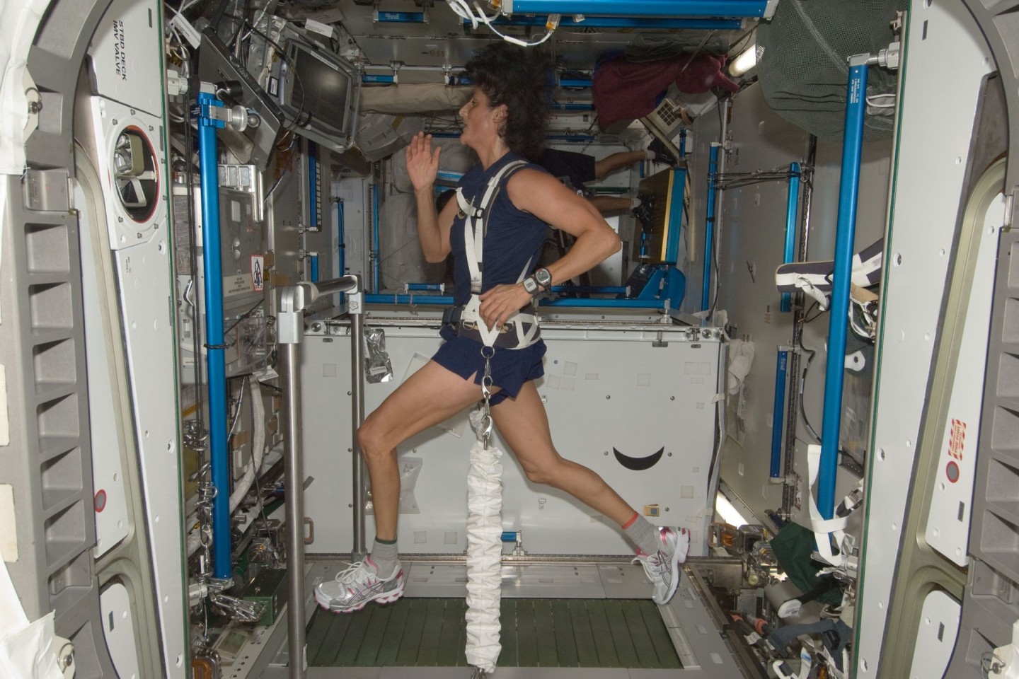 Nasa-Astronautin Sunita Williams trainiert auf einem Laufband in der Schwerelosigkeit (Archivfoto).